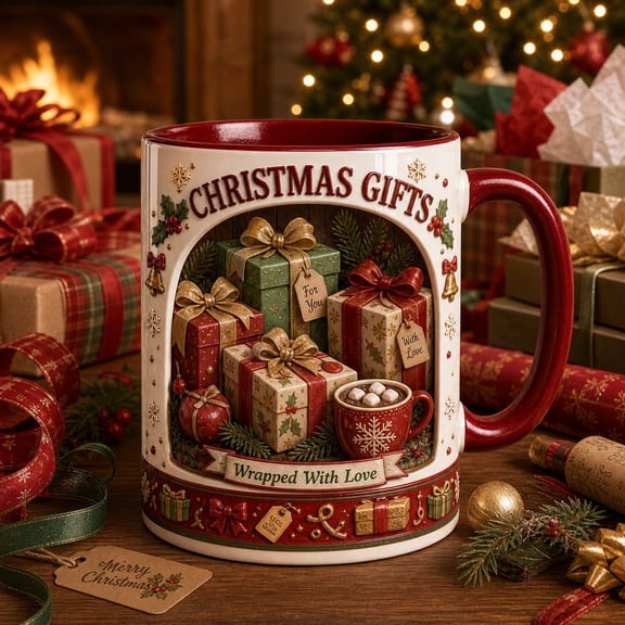 Christmas Coffee Mug Gift Box and Ribbon Ceramic Drinkware for Holiday Coffee Lovers
