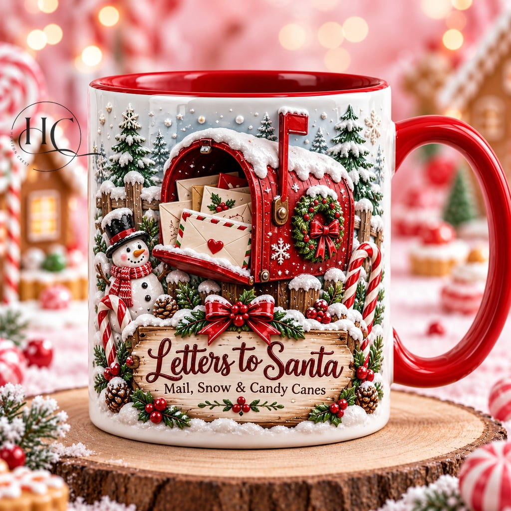 Christmas Coffee Mug, Letters to Santa Mailbox Candy Cane Snow Design ...