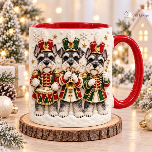 Christmas Coffee Mug Miniature Schnauzer Nutcracker Band Trio for Dog Lovers
