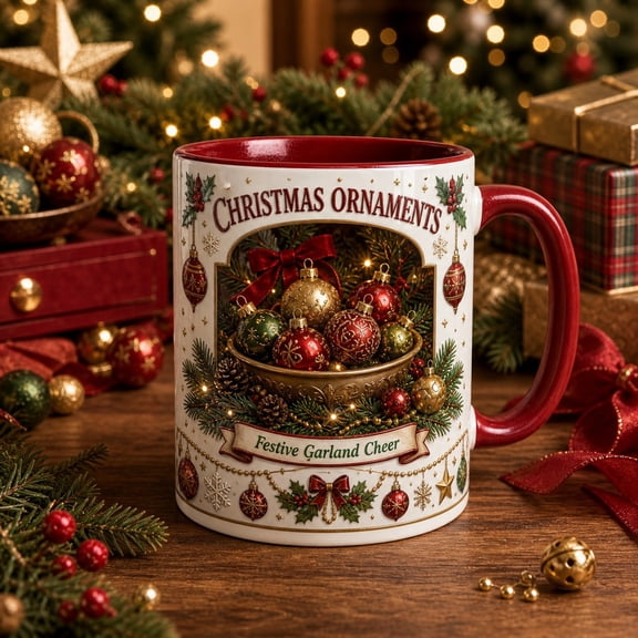 Christmas Coffee Mug Ornament Garland Ceramic Coffee Cup for Holiday Sipping, Seasonal Gift