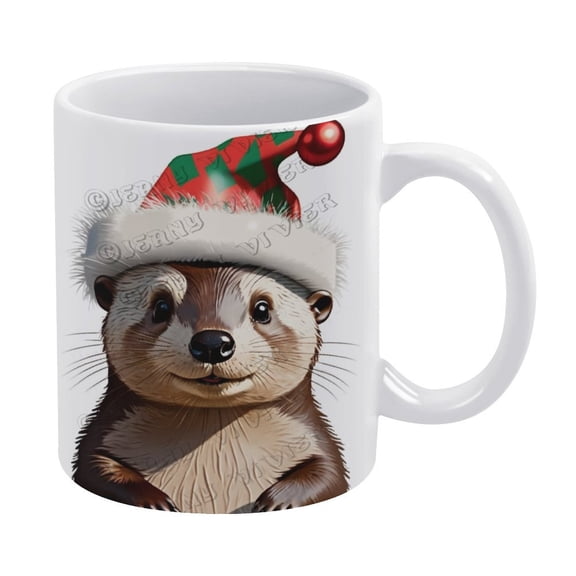 Christmas Coffee Mug - Otter Coffee Ceramic Mug Porcelain Latte Tea Cup - 330 ml / 11 oz White Ceramic Mug