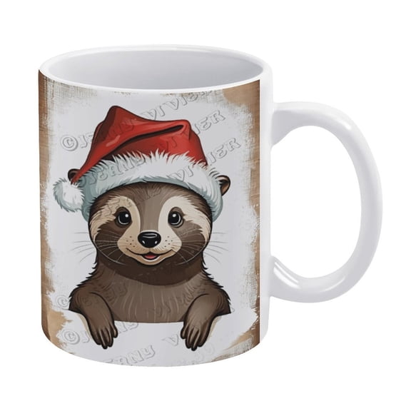 Christmas Coffee Mug - Otter Mug - 330 ml / 11 oz White Ceramic Cup - Tea Cup for Xmas Party