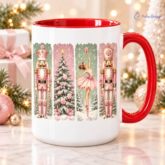 Christmas Coffee Mug Pink Peppermint Nutcracker Ceramic Drinkware Gift for Ballet Lovers