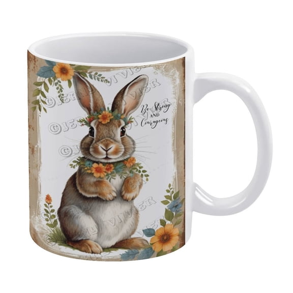 Christmas Coffee Mug - Rabbit with Inspiring Positive Quotes Porcelain Cup Ceramic Coffee and Tea Mug - 330 ml / 11 oz White Ceramic Mug