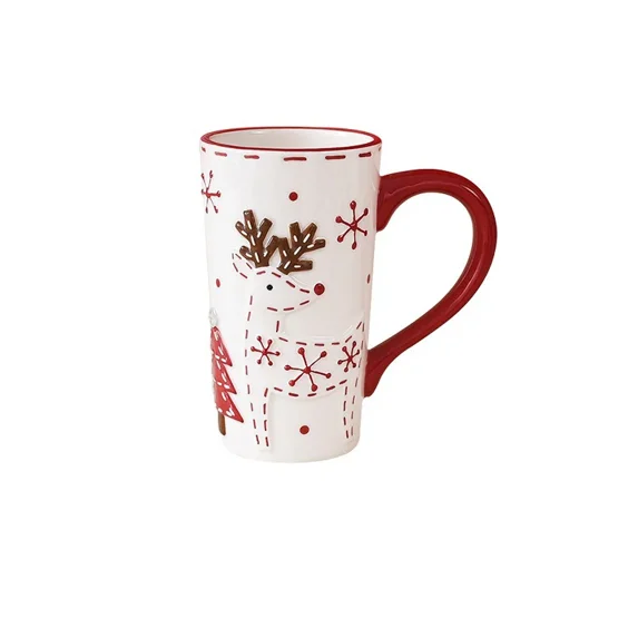Christmas Coffee Mug Santa Claus Elk Pattern Ceramic Cup Breakfast Drinks Oatmeal Milk Mugs Xmas Holiday Gifts Home Decorate (Elk,301-400ml)