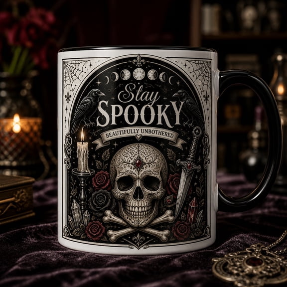 Christmas Coffee Mug Stay Spooky Skull Coffee Cup for Morning Coffee Holiday Gift