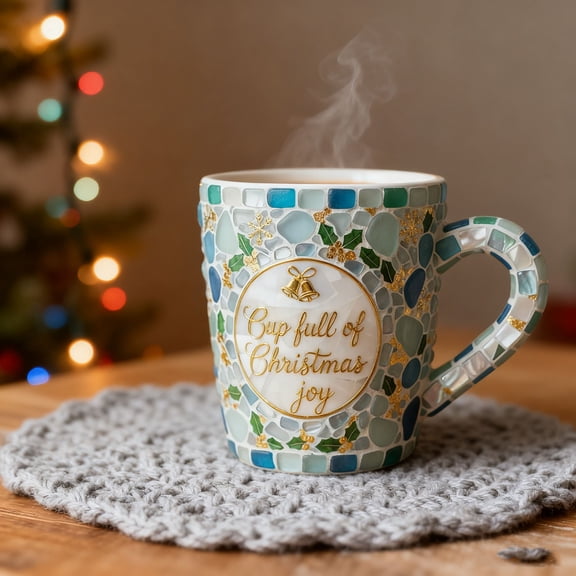 Christmas Coffee Mugs, Ceramic Holiday Mug Full Of Seaglass for Hot Cocoa, Hot Chocolate, Coffee, Tea, Family Gifts,Microwave & Dishwasher Safe