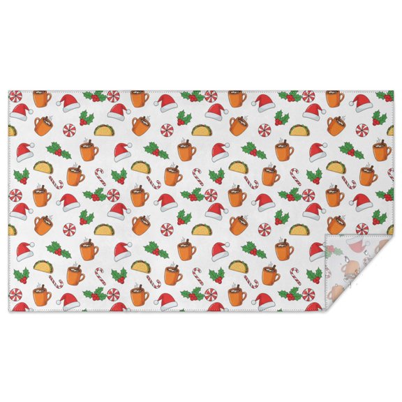 Christmas Coffee Taco Candy Cane White Pattern Rectangular Tablecloth 60x102 Inch, Waterproof Stain Resistant Decorative Table Cover for Dining, Party & Wedding