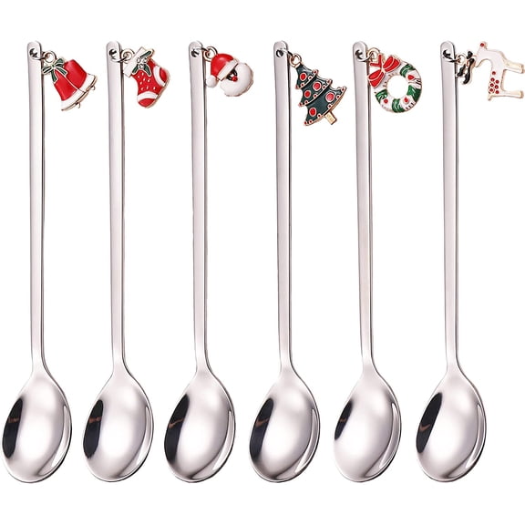 Christmas Coffee Tea Spoons, Christmas Coffee Teaspoons Stirring Mixing Spoons with Pendant Stainless Steel for Drinks Dessert Espresso Xmas Tea Party Favors Spoons
