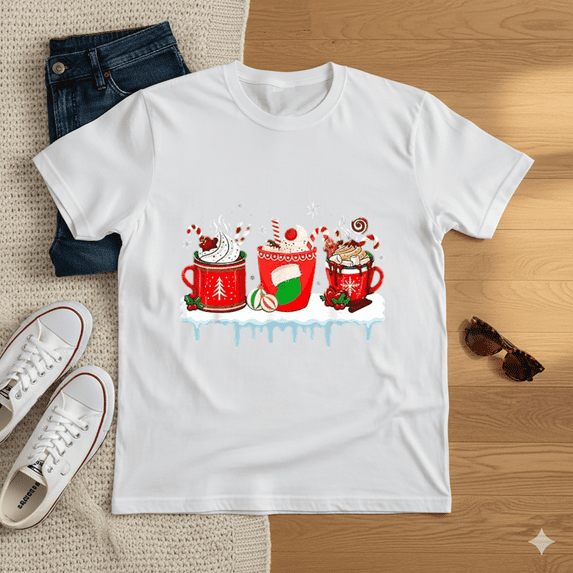 Christmas Coffee Tree Snowman Gingerbread Holiday X-mas Unisex Tee up to Size 5XL