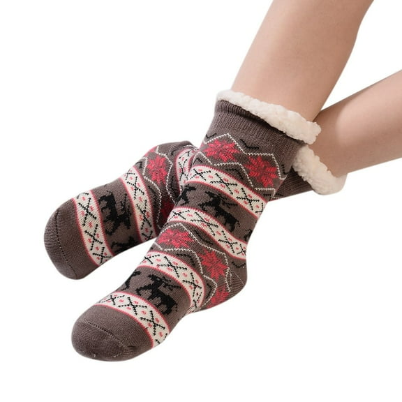 Christmas Coffee Women's Running Socks Autumn Sockschristmas Women Cotton Socks Print Thicker Anti-Slip Floor Socks Carpet Socks