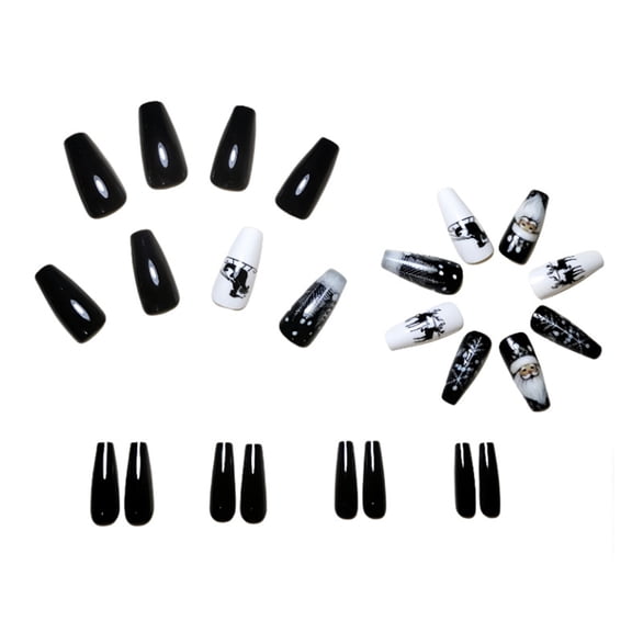 Christmas Coffin Winter False Nails with Tree Reindeer Designs Full Covers on Nails 24Pcs