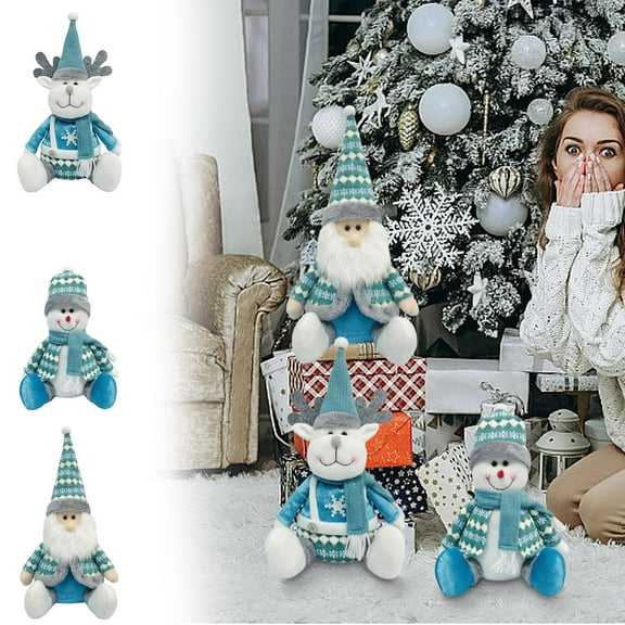 Christmas Collectible Doll Blue Snowman Santa Claus Reindeer Cute Fabric Plush Dolls,Christmas Decoration Santa Claus Snowman Blue Doll,Home Office Desktop Decor Gift For Boys Girls Women