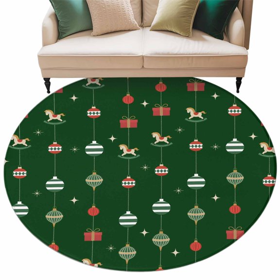 Christmas Color Lights Area Rug, Winter Gifts Stars Green Washable Large Circle Carpet, Non Slip Round Rug for Living Room/Bedroom/Dining Room/Home Office/Dorm