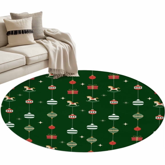 Christmas Color Lights Area Rug, Winter Gifts Stars Green Washable Large Circle Carpet, Non Slip Round Rug for Living Room/Bedroom/Dining Room/Home Office/Dorm