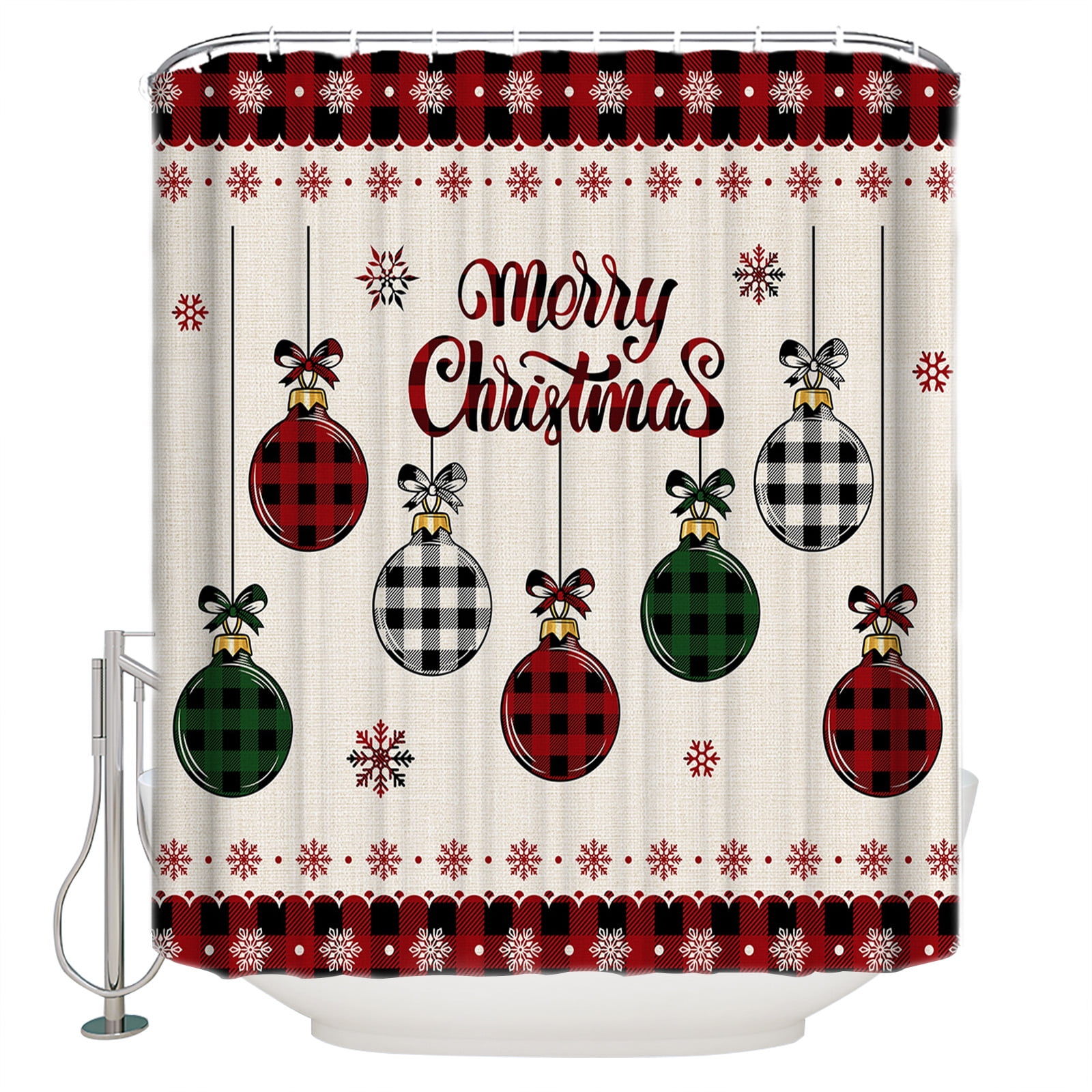 Christmas Color Shower Curtain, 72" x 72", Red and Black Plaid Burlap ...