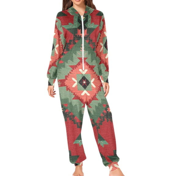 Christmas Colored Irregular Flower Pattern Adult's Hoodie Onesie Jumpsuit One-Piece Pajamas with Zipper Unisex for Holiday XL