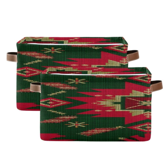Christmas Colored Pattern Elegant Texture Square Storage Bins with Handles Collapsible Containing Box 2 Packs