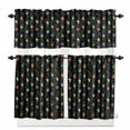 thumbnail image 1 of Christmas Colorful Kitchen Curtains and Valances Set, Xmas Balls Bells Stars Berry Black Rod Pocket Window Valance 18 Inch Window Curtain Panels for Living Room Bedroom Laundry, 27.5x36in, 3 Pieces, 1 of 7