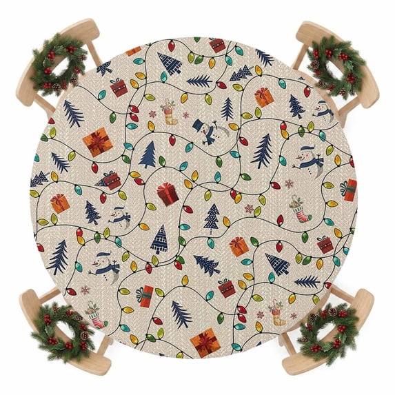 Christmas Colorful Light String Fitted Tablecloth for 36-44in Round ...