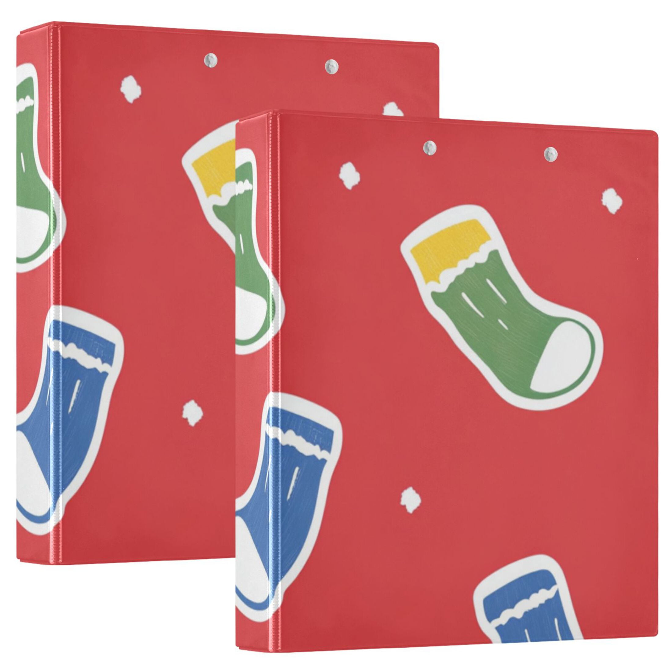 Christmas Colorful Socks 3 Ring Binders 1.5 inch Hardcover File Folders with Interior Pockets A4 Size Organizer for School Office Hospital