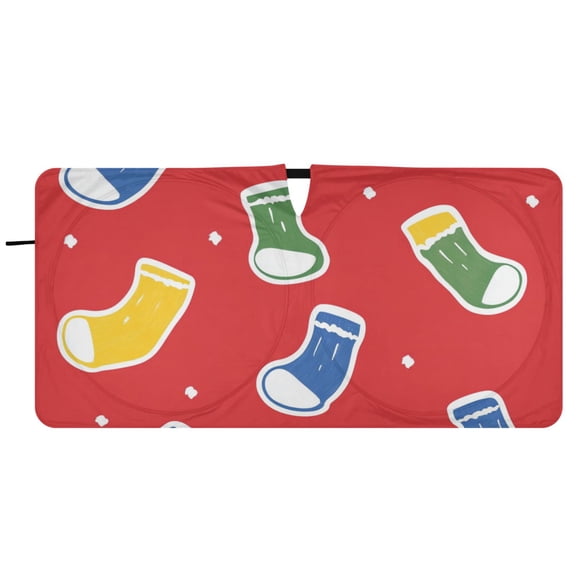 Christmas Colorful Socks Car Windshield Sun Shade Foldable Front Window Shades Cover Sun Visor Shield Block