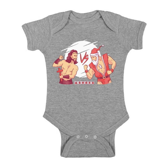 Christmas Combat Bodysuit Short Sleeve Xmas T-Shirt for Baby Boys Baby Girls Kids Jesus VS Santa One Piece Top