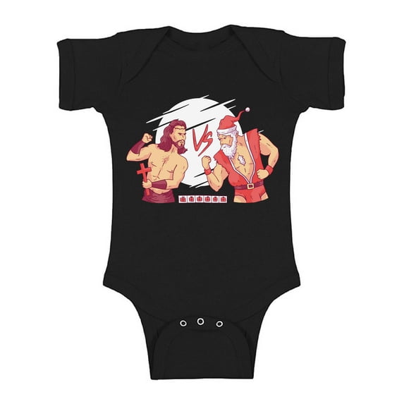 Christmas Combat Bodysuit Short Sleeve Xmas T-Shirt for Baby Boys Baby Girls Kids Jesus VS Santa One Piece Top
