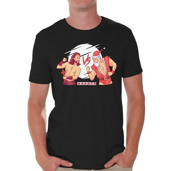 Christmas Combat Men Shirt Xmas Gifts for Him Jesus VS Santa Men's Tee Happy Holidays Merry Xmas T-Shirt