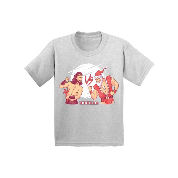 Christmas Combat Shirt for Kids Xmas T-Shirt for Boys Girls Children Jesus VS Santa Tee Holiday Outfit
