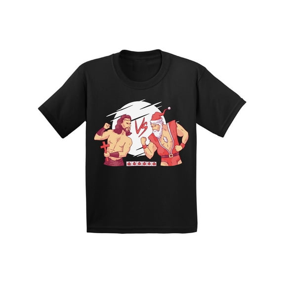 Christmas Combat Shirt for Kids Xmas T-Shirt for Boys Girls Children Jesus VS Santa Tee Holiday Outfit