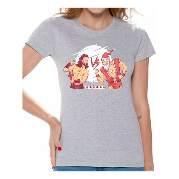 Christmas Combat Women Shirt Xmas Gifts for Her Jesus VS Santa Women's Tee Happy Holidays Merry Xmas T-Shirt