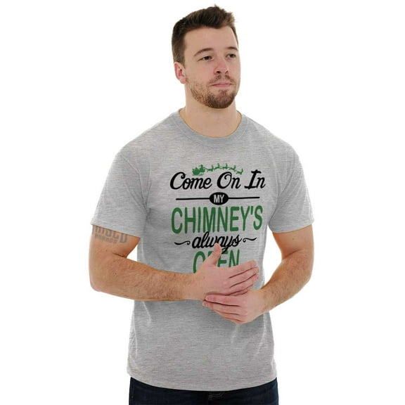 Christmas Come On In Chimney Is Open Plus Size Crewneck Graphic Tee Shirt Brisco Brands 2X