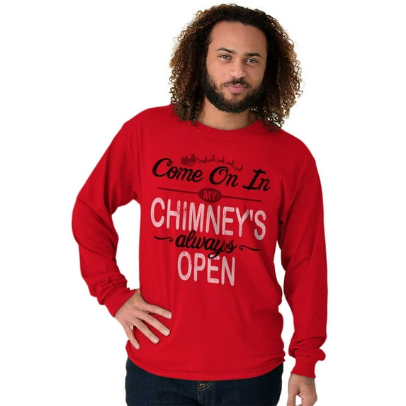 Christmas Come On In Chimney Open Men's Long Sleeve Tee T Shirt Brisco Brands X