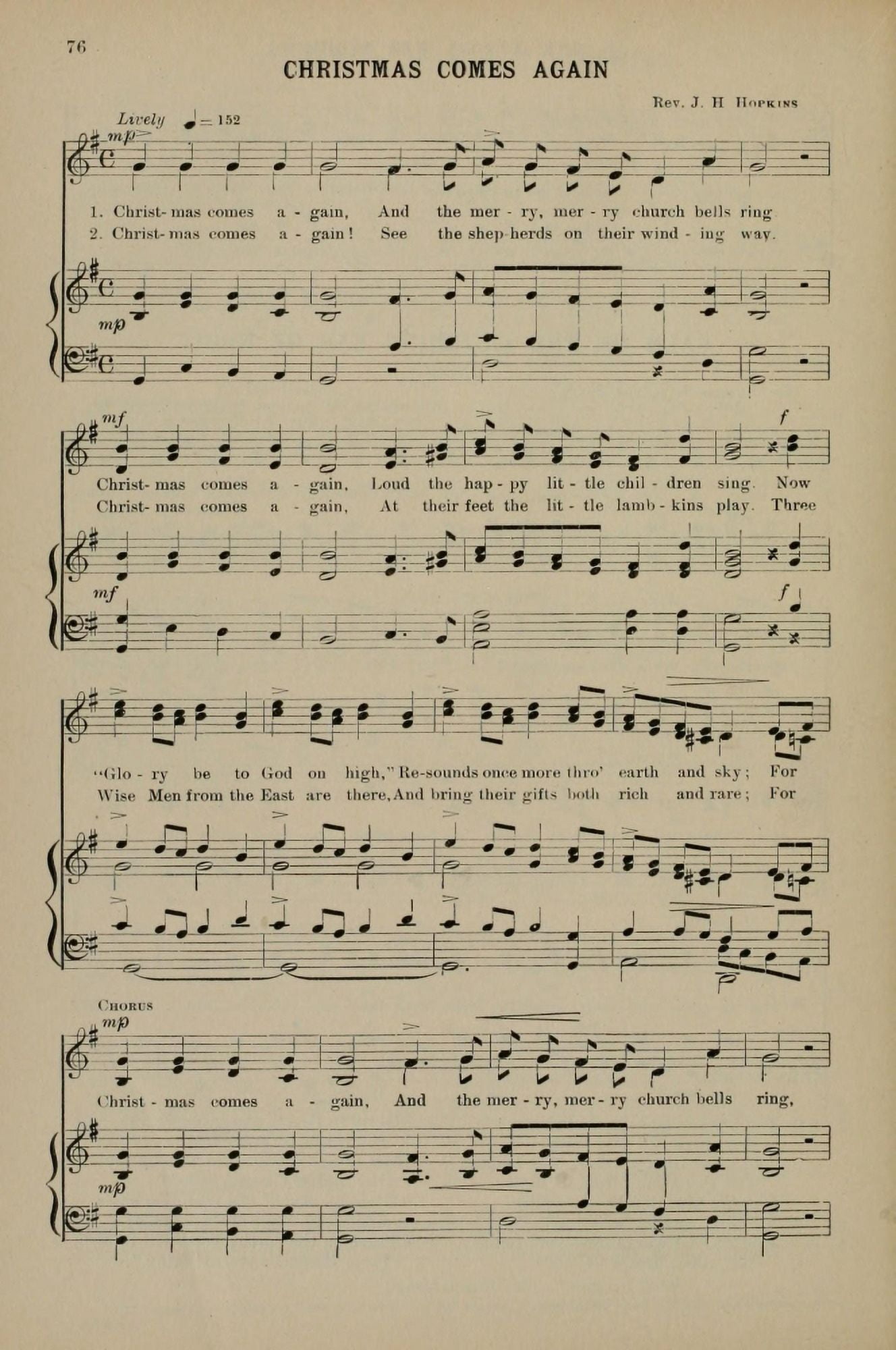 Christmas Comes Again 1 JH Hopkins Christmas Carols & Hymns 1910 Canvas Art - (18 x 24)