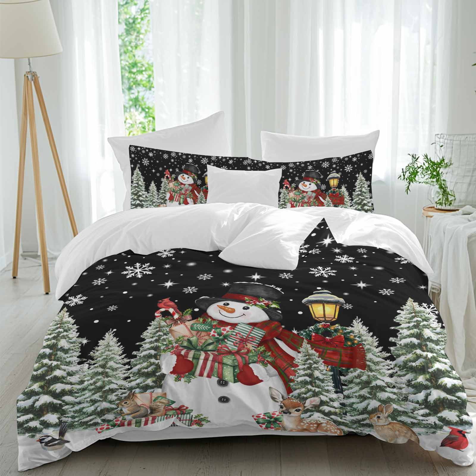 Christmas Comforter Set California King Size, Cute Hat Snowman Xmas Box ...