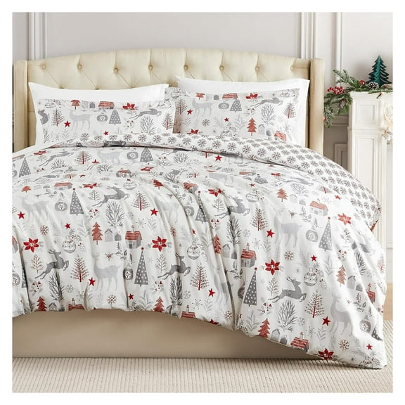 Christmas Comforter Twin Size Set with Pillow Sham, Reversible Holiday Bedding Set w/2 Patterns, Chistmas Bedding Twin/Twin XL Comforter - Christmas Tree Print Twin / Twin XL Holly Jolly