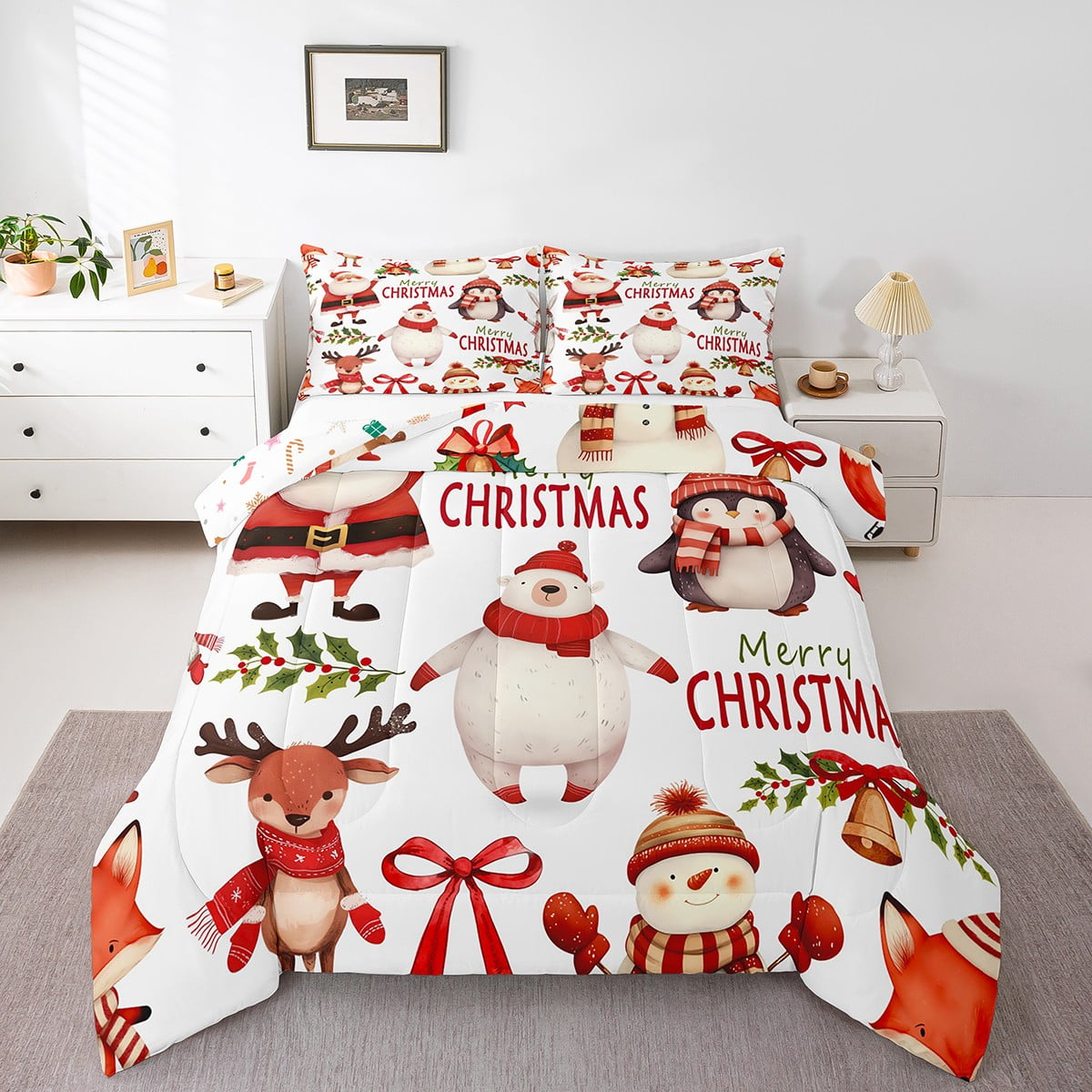 Christmas Comforter Set Cute Santa Claus Kids Twin Bedding Set,Cartoon
