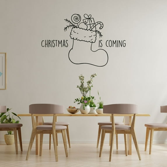 Christmas is Coming Quote Gifts Socks Holiday Seasons Merry Christmas Santa Claus Quotes Vinyl Design Wall Sticker Art Decal Boys Girls Room Bedroom Decors Stickers Decoration Size (18x20 inch)