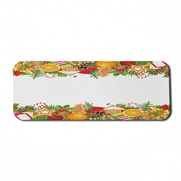 Christmas Computer Mouse Pad, Composition Gingerbread Oranges Leaves Lollipops Print, Rectangle Non-Slip Rubber Mousepad Large, 31" x 12" Gaming Size, Multicolor, by Ambesonne
