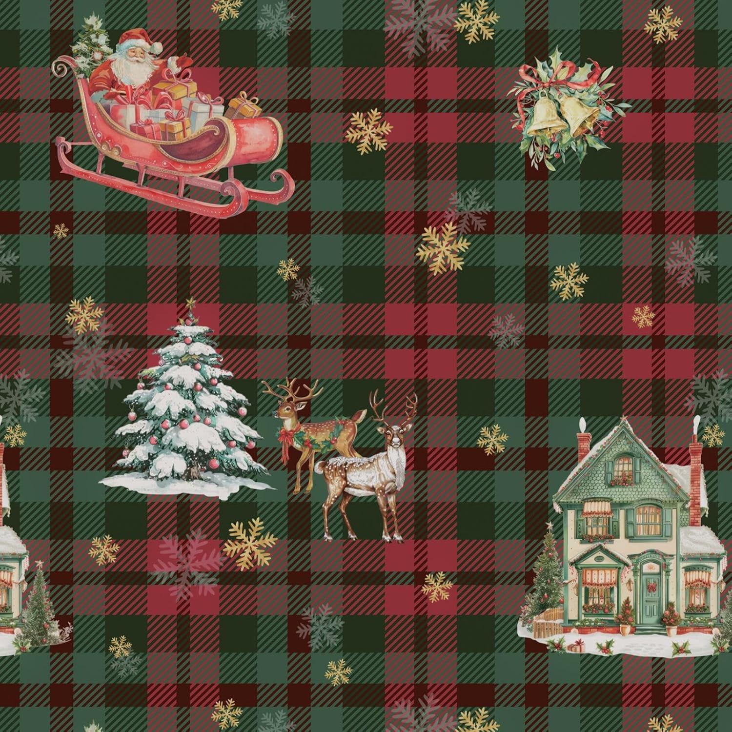 Christmas Contact Paper Removable Self-Adhesive Wallpaper 17.3"x118" Green and Red Waterproof Christmas Peel and Stick Wallpaper for Bedroom Window Fireplace Indoor Decoration