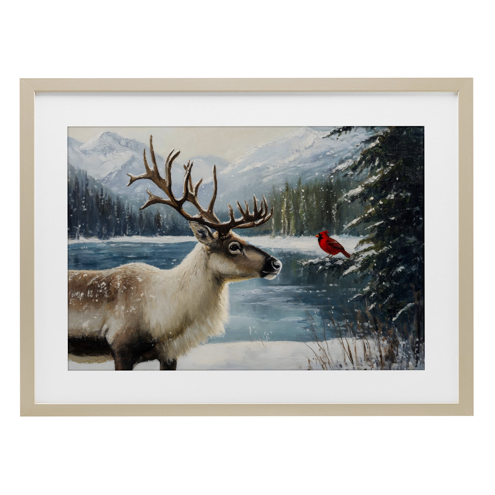 Christmas Conversation In Wild Birch Framed Print Under Glass, design by Petal Prints Design