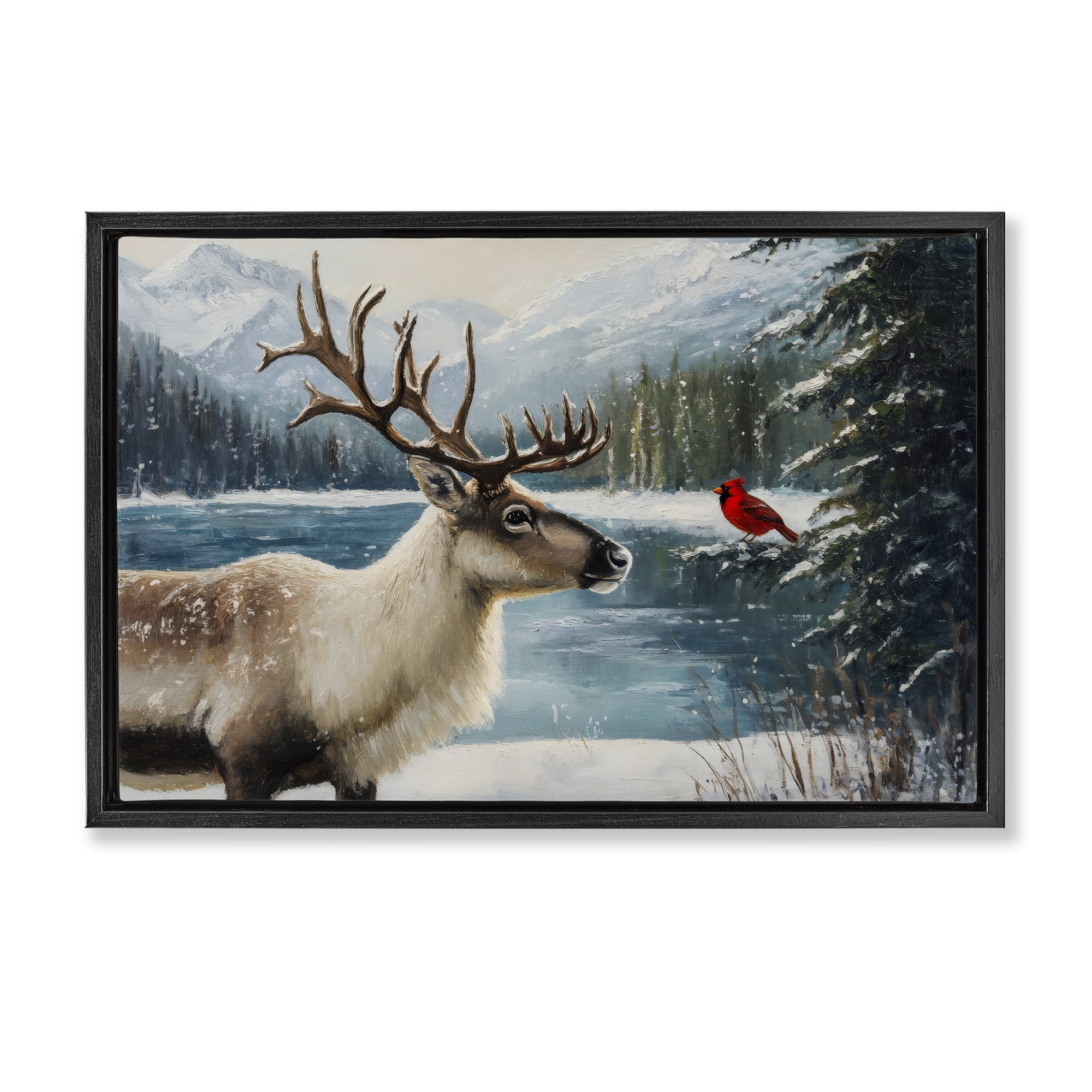 Christmas Conversation In Wild Black Framed Floater Canvas Wall Art, design by Petal Prints Design