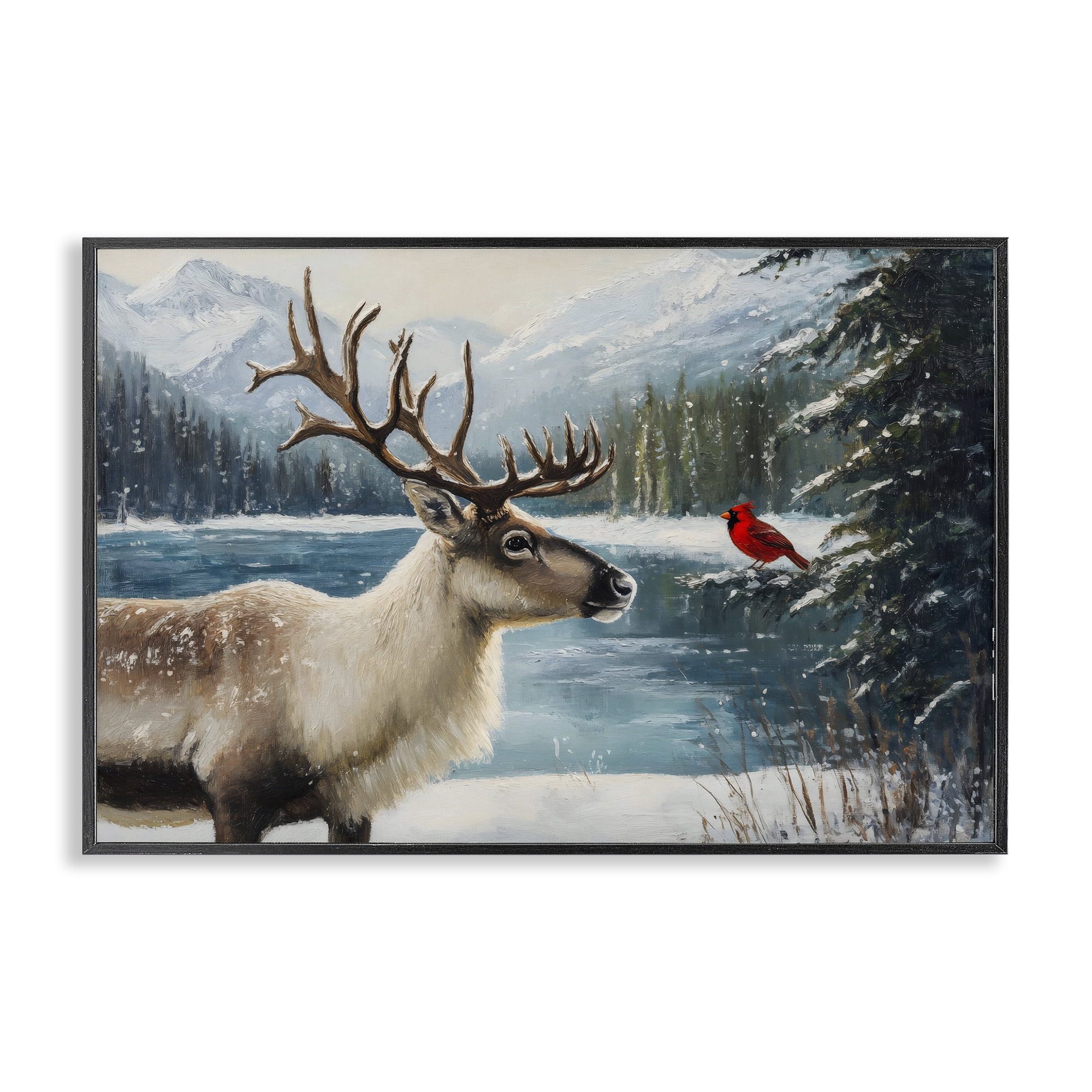 Christmas Conversation In Wild Black Framed Giclee Art, design by Petal Prints Design