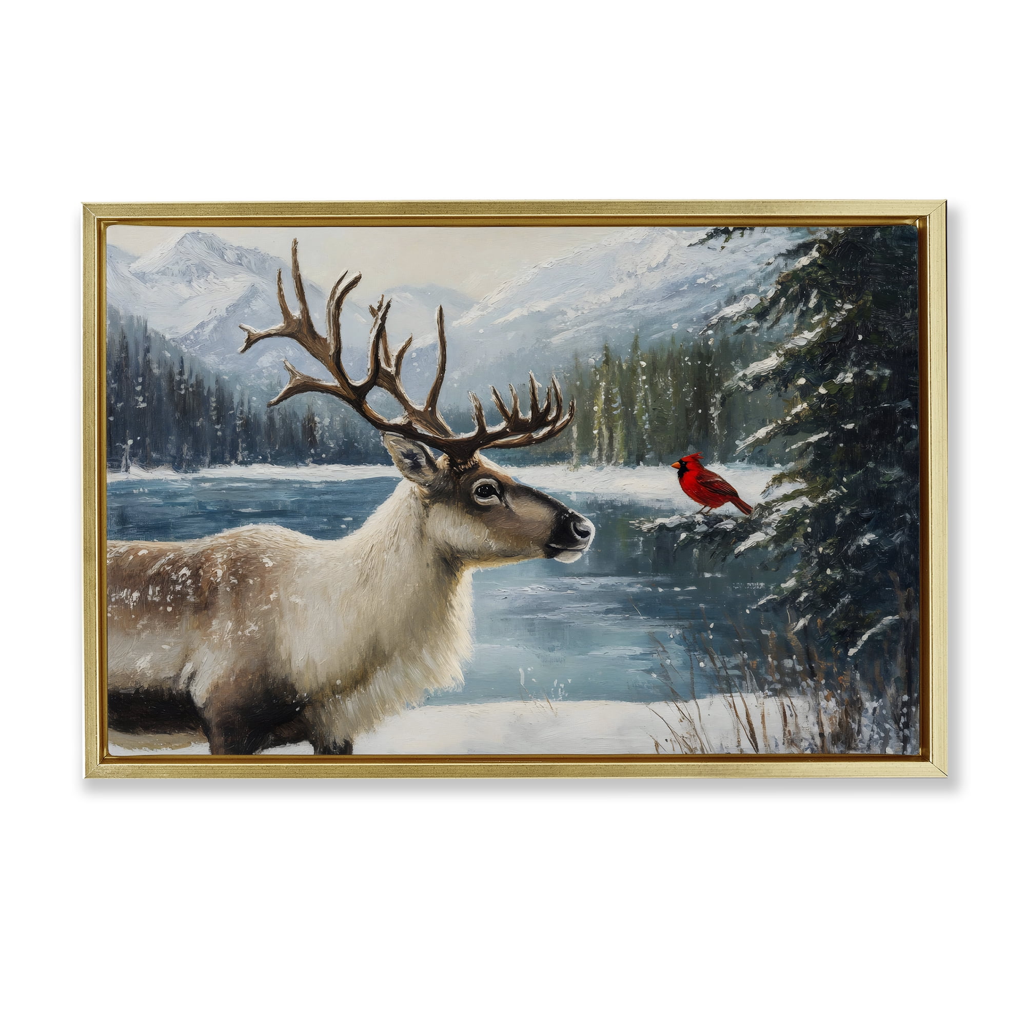 Christmas Conversation In Wild Gold Framed Floater Canvas Wall Art, design by Petal Prints Design