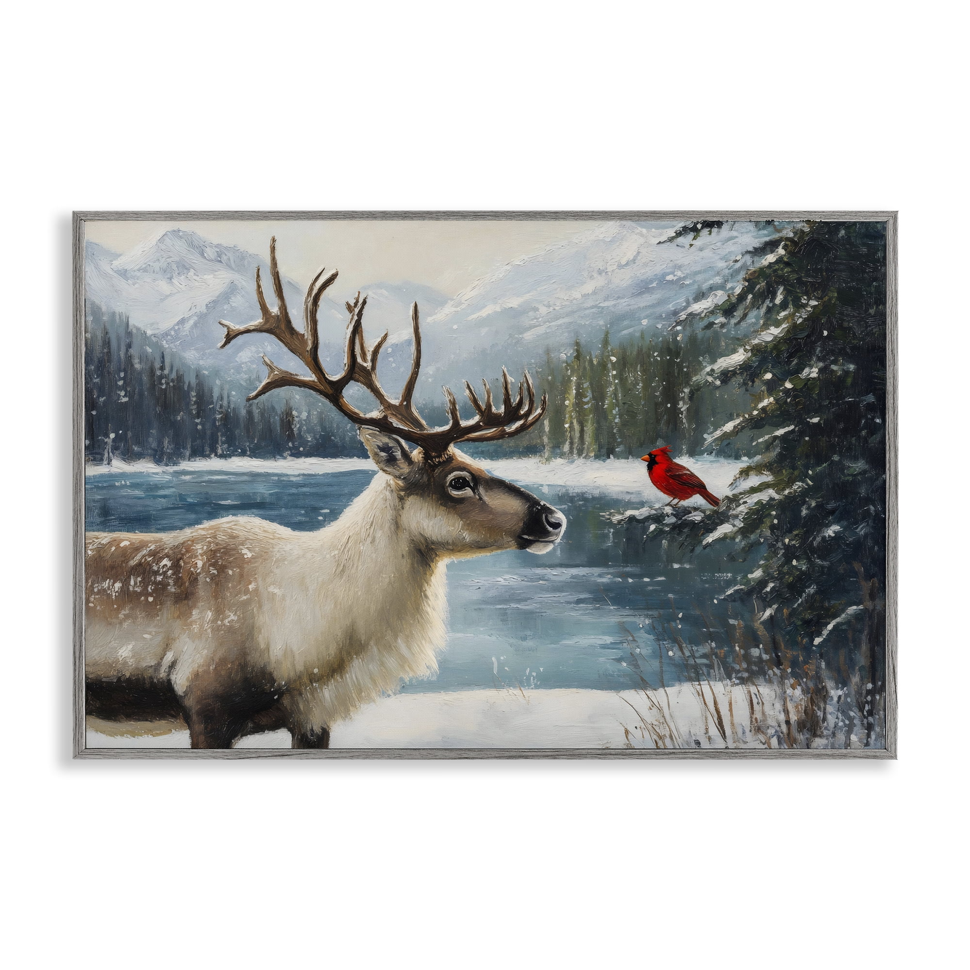 Christmas Conversation In Wild Gray Framed Giclee Art, design by Petal Prints Design