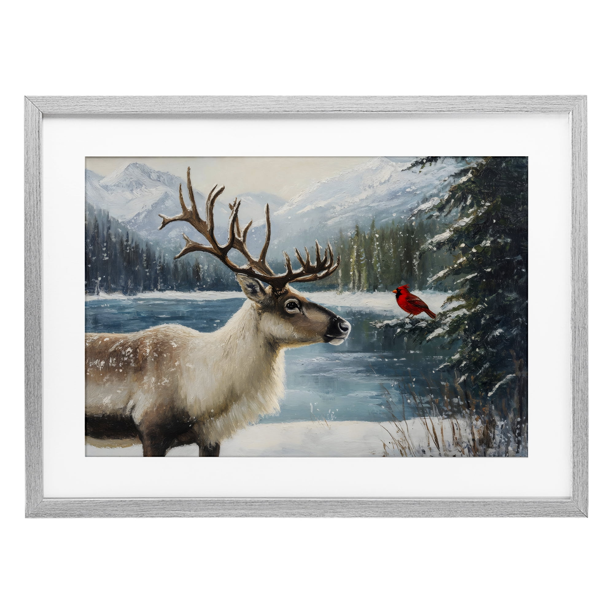 Christmas Conversation In Wild Gray Framed Print Under Glass, design by Petal Prints Design