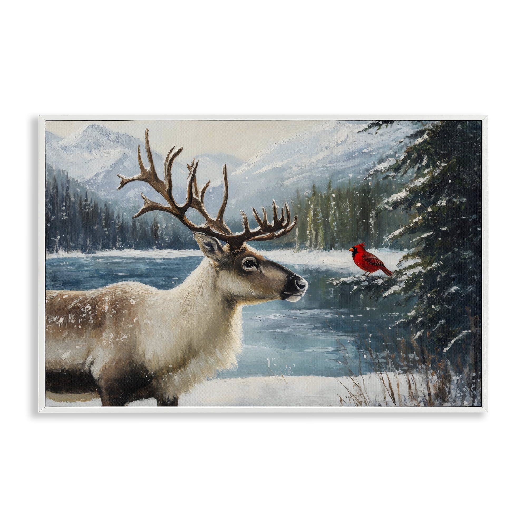 Christmas Conversation In Wild White Framed Giclee Art, design by Petal Prints Design