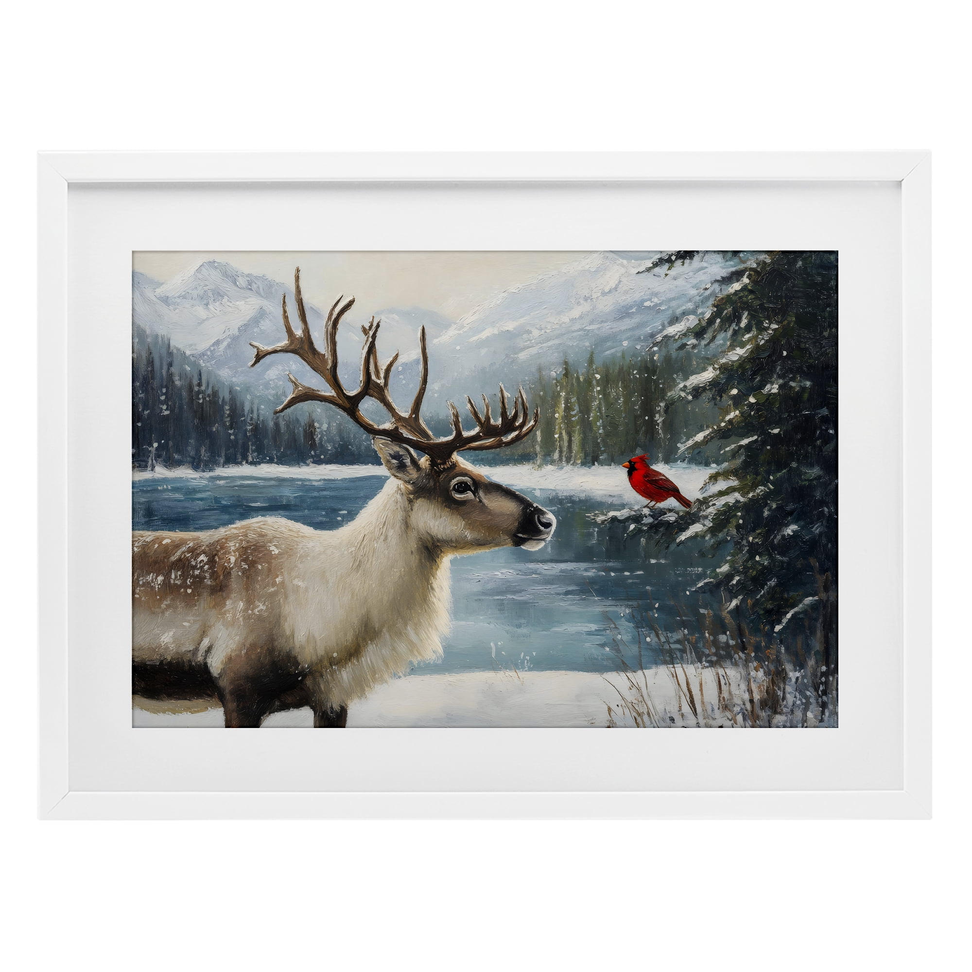Christmas Conversation In Wild White Framed Print Under Glass, design by Petal Prints Design