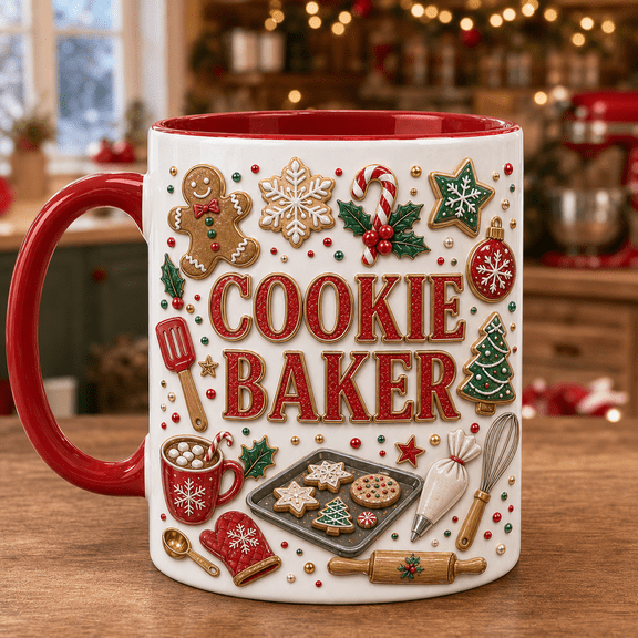 Christmas Cookie Baker Mug Festive Coffee Cup with Cookie Tray Art for Holiday Bakers